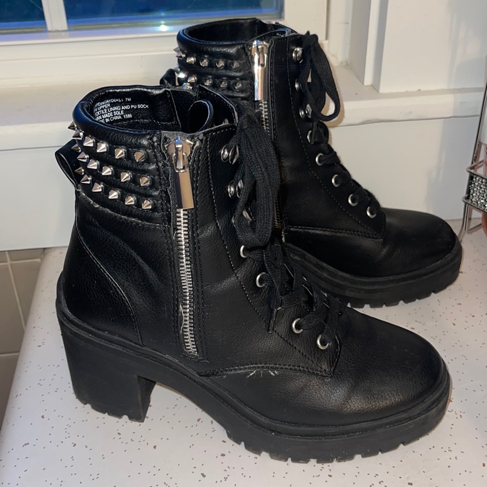 Steve Madden Spiked Chunky Heel Combat Boots